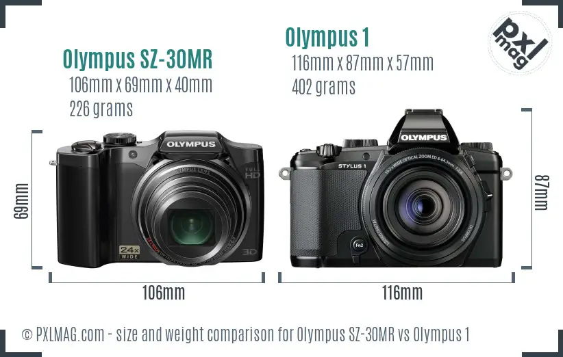 Olympus SZ-30MR vs Olympus 1 size comparison