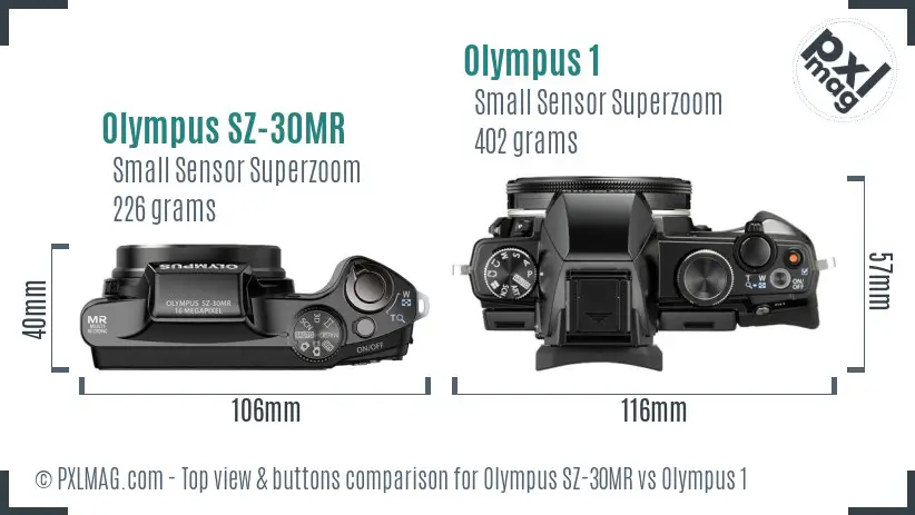 Olympus SZ-30MR vs Olympus 1 top view buttons comparison