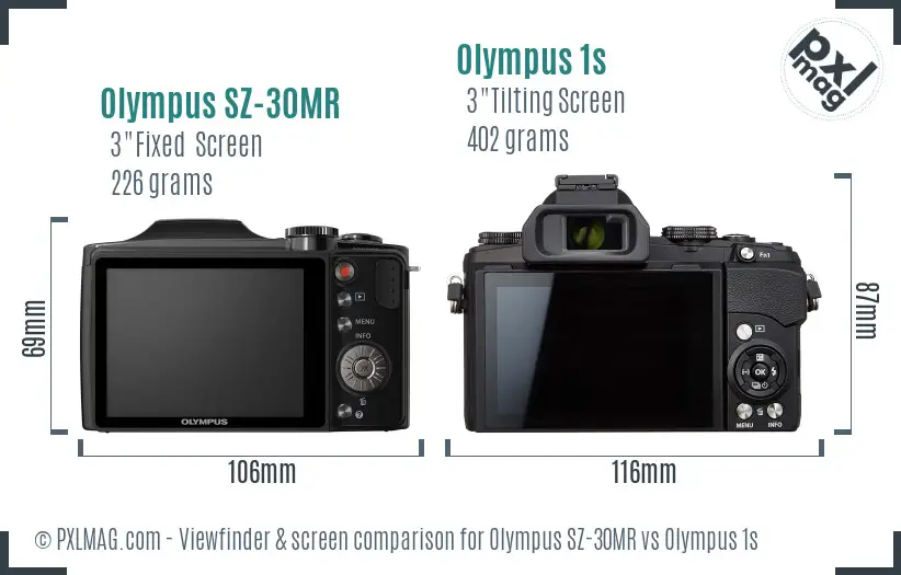 Olympus SZ-30MR vs Olympus 1s Screen and Viewfinder comparison