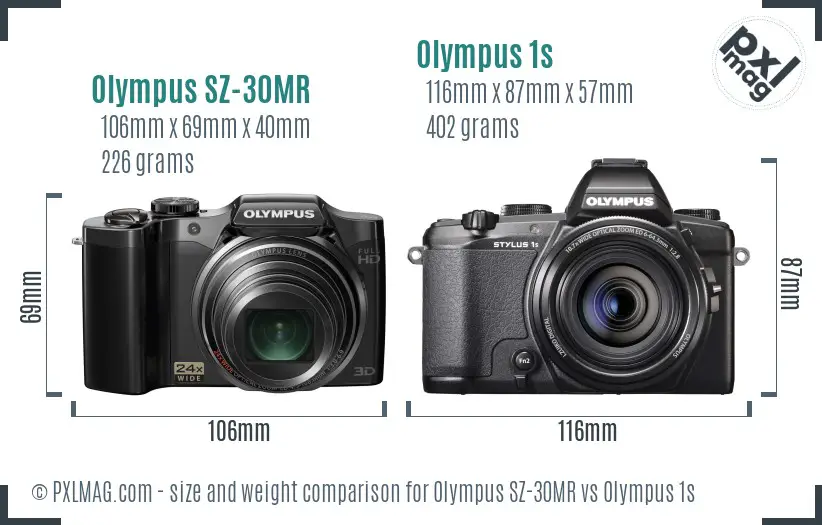 Olympus SZ-30MR vs Olympus 1s size comparison