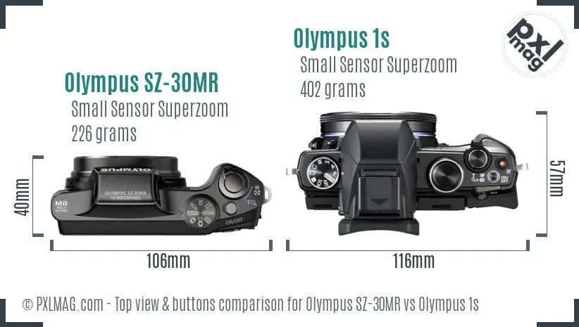 Olympus SZ-30MR vs Olympus 1s top view buttons comparison