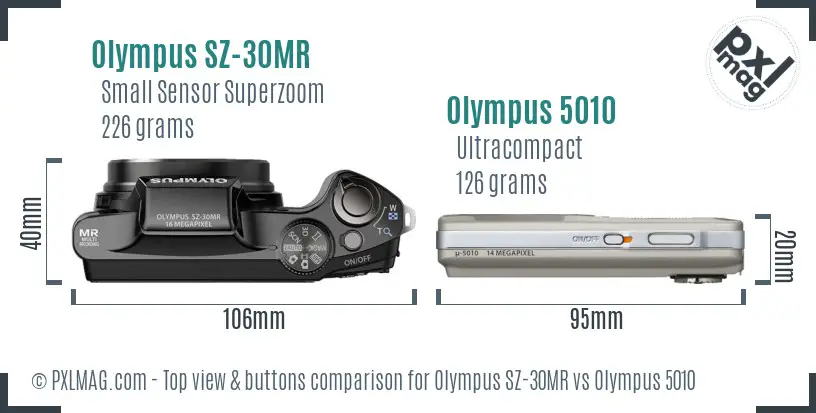 Olympus SZ-30MR vs Olympus 5010 top view buttons comparison