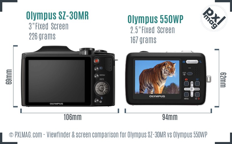 Olympus SZ-30MR vs Olympus 550WP Screen and Viewfinder comparison