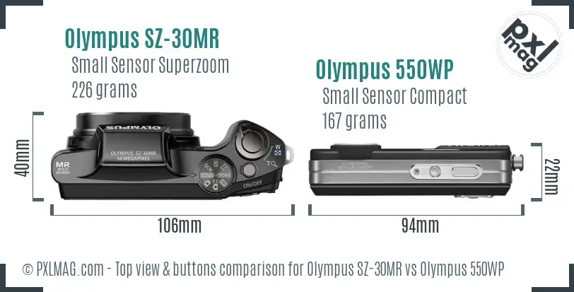 Olympus SZ-30MR vs Olympus 550WP top view buttons comparison