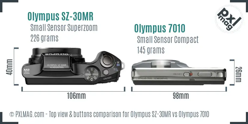 Olympus SZ-30MR vs Olympus 7010 top view buttons comparison