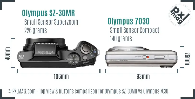 Olympus SZ-30MR vs Olympus 7030 top view buttons comparison