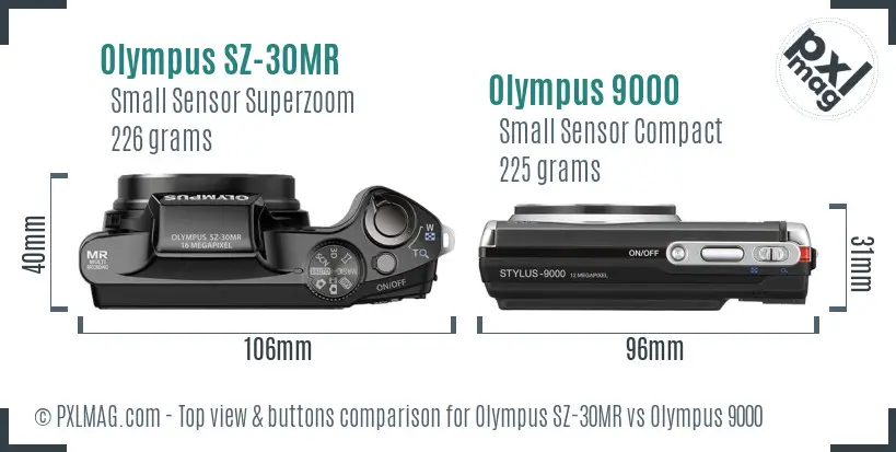 Olympus SZ-30MR vs Olympus 9000 top view buttons comparison