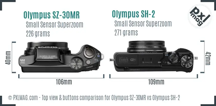 Olympus SZ-30MR vs Olympus SH-2 top view buttons comparison