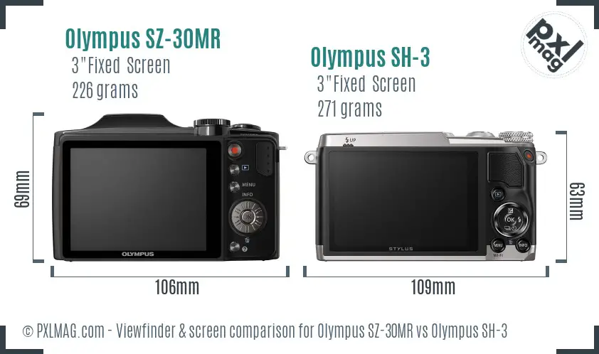 Olympus SZ-30MR vs Olympus SH-3 Screen and Viewfinder comparison