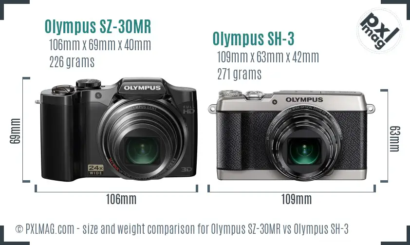 Olympus SZ-30MR vs Olympus SH-3 size comparison