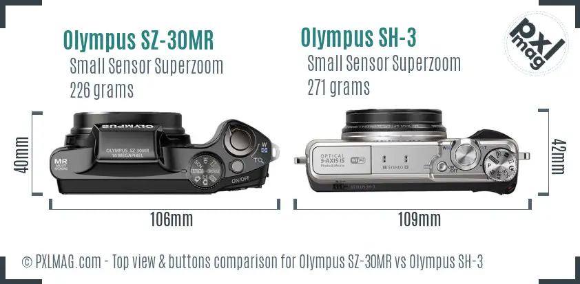 Olympus SZ-30MR vs Olympus SH-3 top view buttons comparison