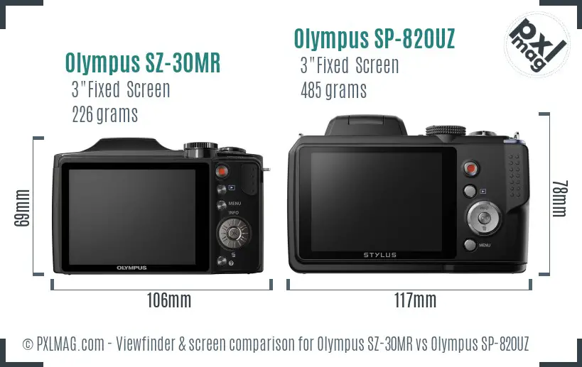 Olympus SZ-30MR vs Olympus SP-820UZ Screen and Viewfinder comparison