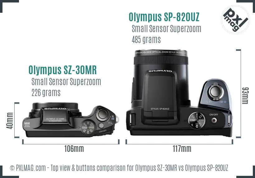 Olympus SZ-30MR vs Olympus SP-820UZ top view buttons comparison