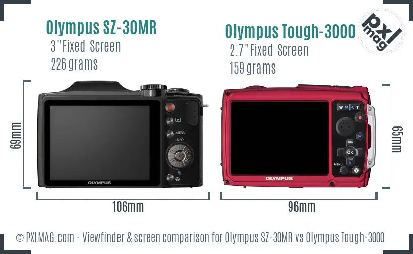 Olympus SZ-30MR vs Olympus Tough-3000 Screen and Viewfinder comparison