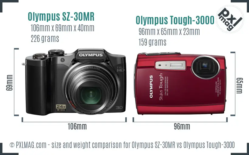 Olympus SZ-30MR vs Olympus Tough-3000 size comparison