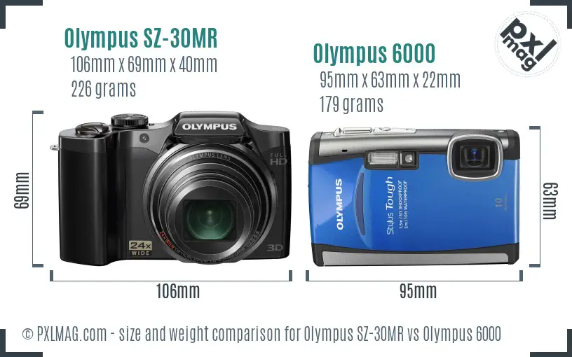 Olympus SZ-30MR vs Olympus 6000 size comparison