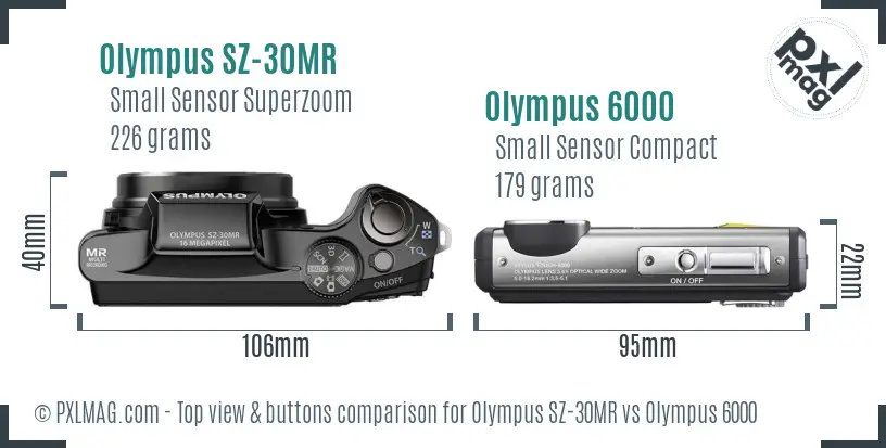 Olympus SZ-30MR vs Olympus 6000 top view buttons comparison