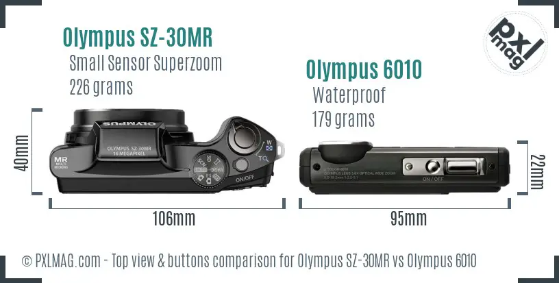 Olympus SZ-30MR vs Olympus 6010 top view buttons comparison