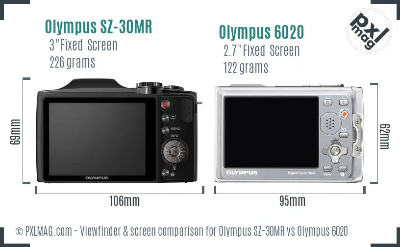 Olympus SZ-30MR vs Olympus 6020 Screen and Viewfinder comparison