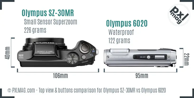 Olympus SZ-30MR vs Olympus 6020 top view buttons comparison