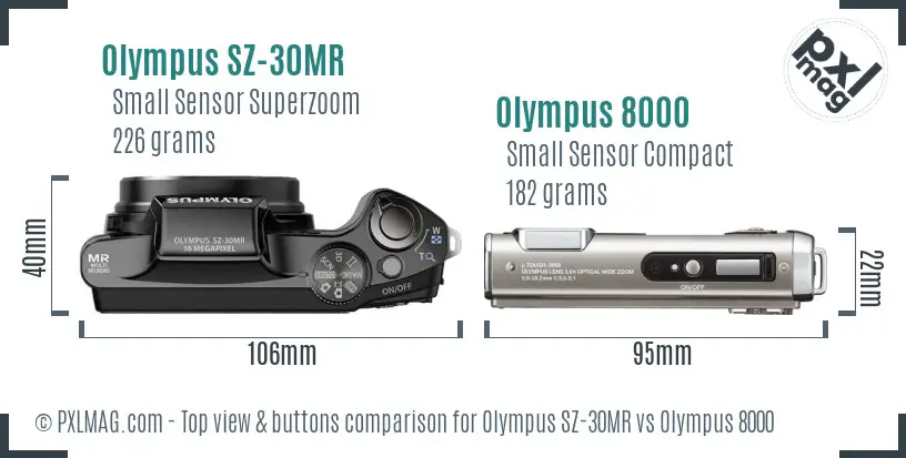 Olympus SZ-30MR vs Olympus 8000 top view buttons comparison