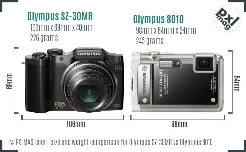 Olympus SZ-30MR vs Olympus 8010 size comparison