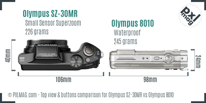 Olympus SZ-30MR vs Olympus 8010 top view buttons comparison