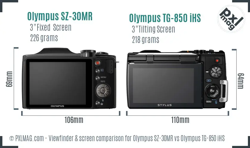 Olympus SZ-30MR vs Olympus TG-850 iHS Screen and Viewfinder comparison