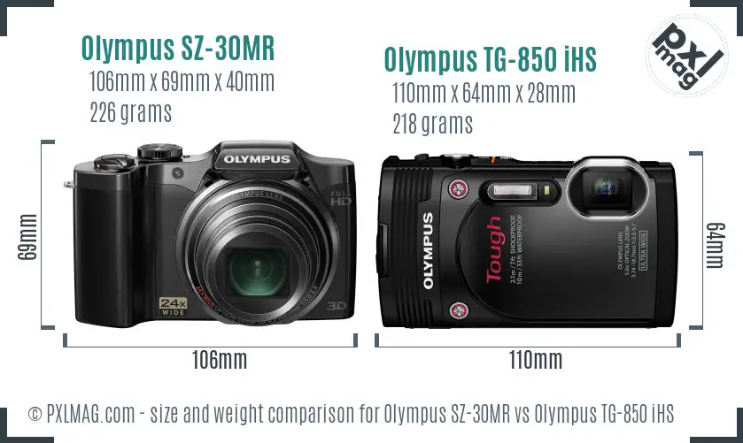Olympus SZ-30MR vs Olympus TG-850 iHS size comparison