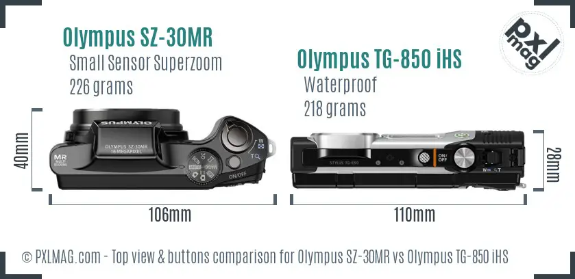 Olympus SZ-30MR vs Olympus TG-850 iHS top view buttons comparison