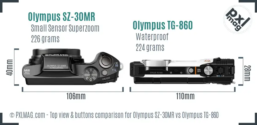 Olympus SZ-30MR vs Olympus TG-860 top view buttons comparison