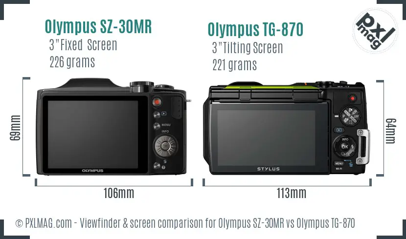 Olympus SZ-30MR vs Olympus TG-870 Screen and Viewfinder comparison