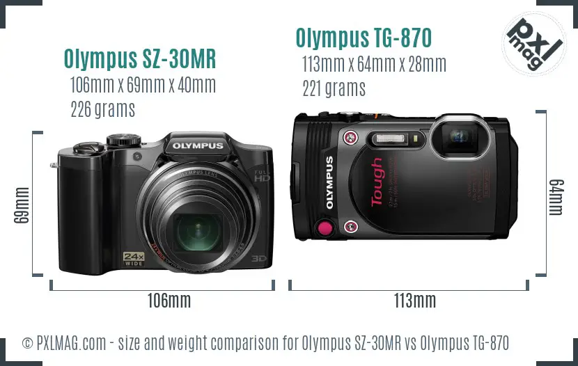 Olympus SZ-30MR vs Olympus TG-870 size comparison