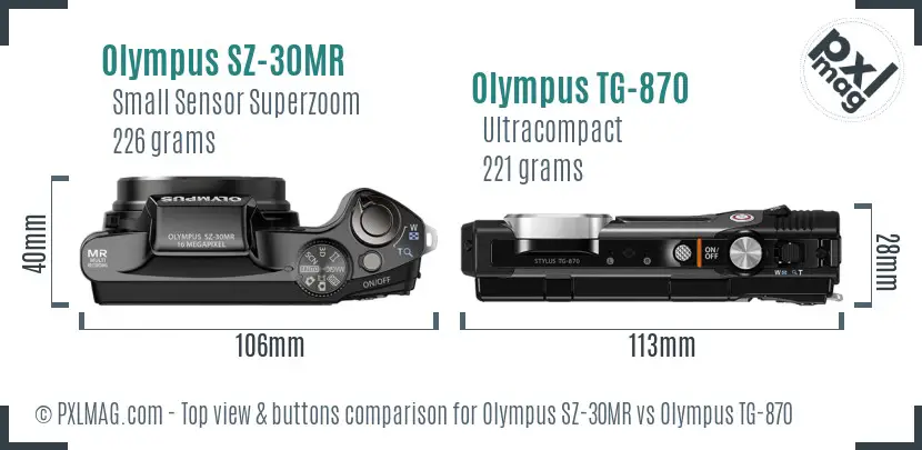 Olympus SZ-30MR vs Olympus TG-870 top view buttons comparison