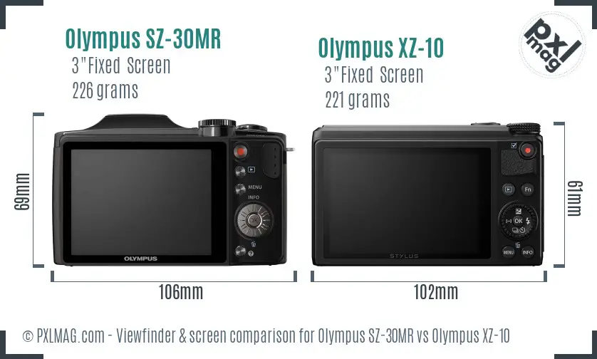 Olympus SZ-30MR vs Olympus XZ-10 Screen and Viewfinder comparison