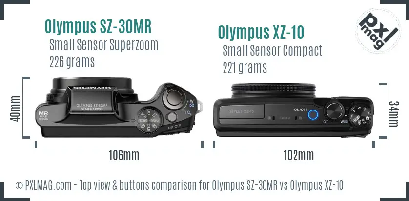 Olympus SZ-30MR vs Olympus XZ-10 top view buttons comparison