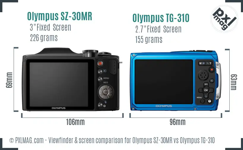 Olympus SZ-30MR vs Olympus TG-310 Screen and Viewfinder comparison