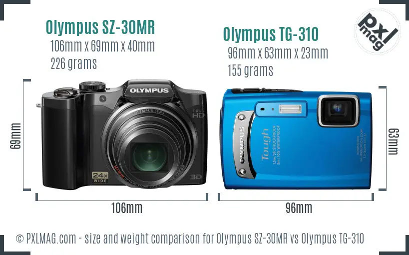 Olympus SZ-30MR vs Olympus TG-310 size comparison
