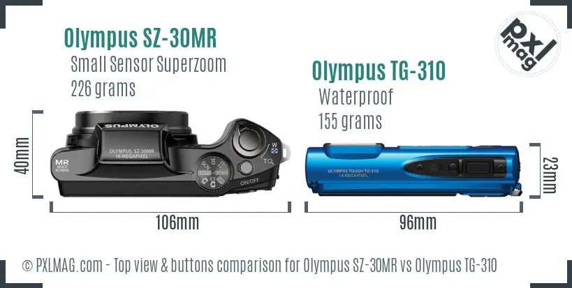 Olympus SZ-30MR vs Olympus TG-310 top view buttons comparison