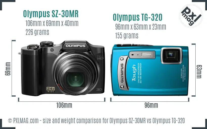 Olympus SZ-30MR vs Olympus TG-320 size comparison