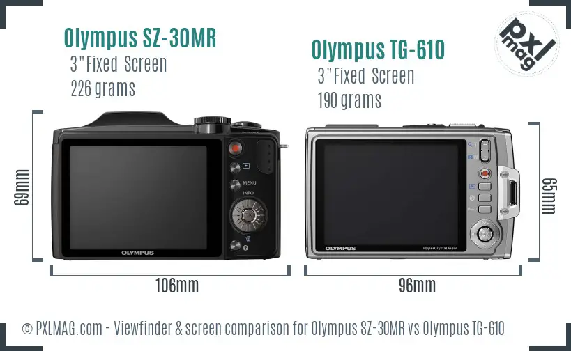 Olympus SZ-30MR vs Olympus TG-610 Screen and Viewfinder comparison
