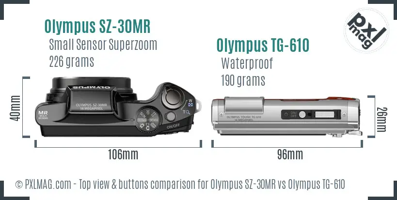 Olympus SZ-30MR vs Olympus TG-610 top view buttons comparison