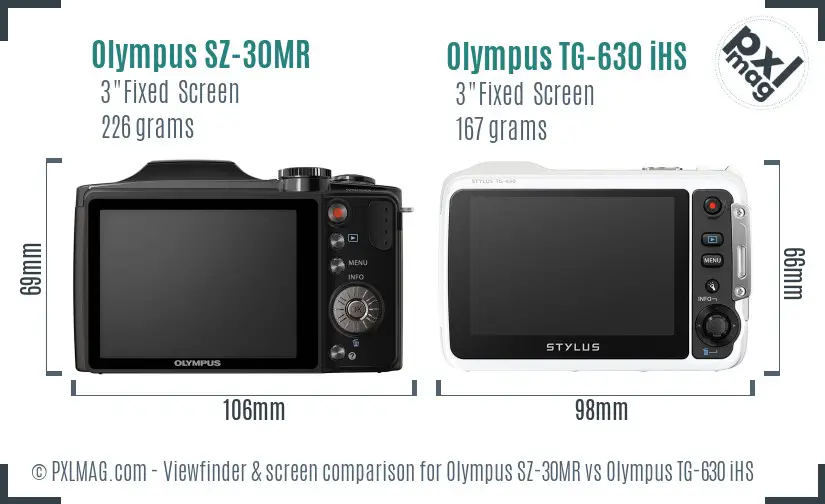 Olympus SZ-30MR vs Olympus TG-630 iHS Screen and Viewfinder comparison