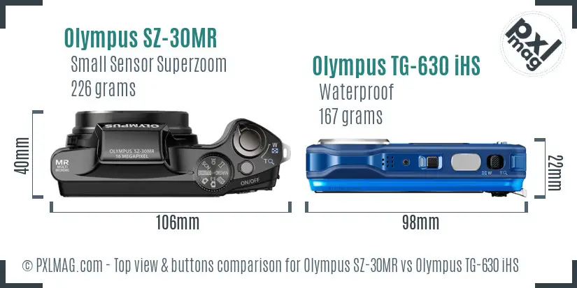 Olympus SZ-30MR vs Olympus TG-630 iHS top view buttons comparison