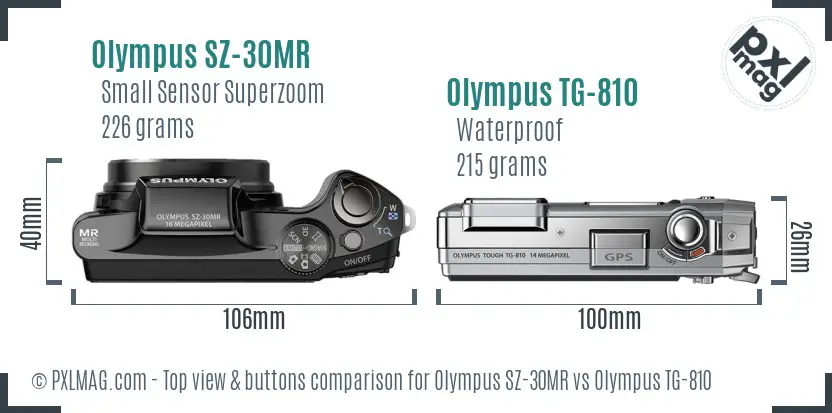 Olympus SZ-30MR vs Olympus TG-810 top view buttons comparison