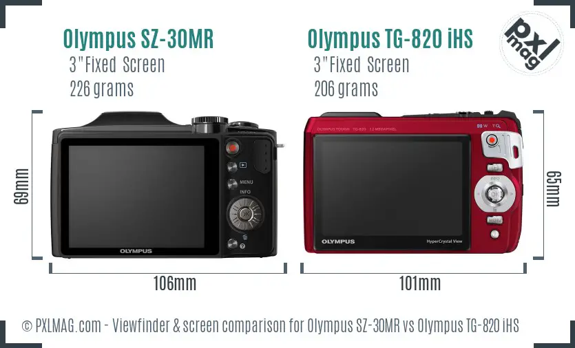 Olympus SZ-30MR vs Olympus TG-820 iHS Screen and Viewfinder comparison