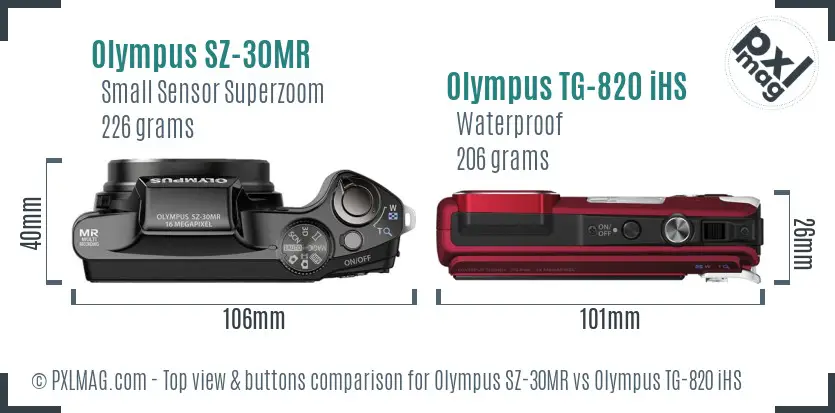 Olympus SZ-30MR vs Olympus TG-820 iHS top view buttons comparison