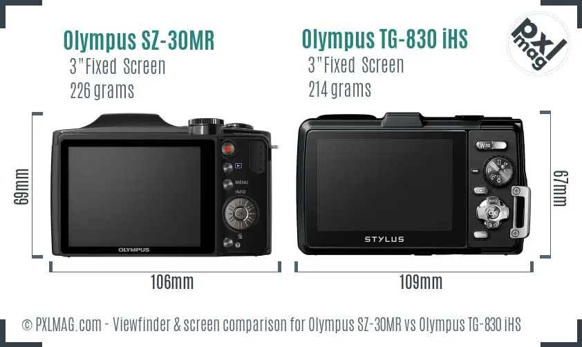 Olympus SZ-30MR vs Olympus TG-830 iHS Screen and Viewfinder comparison