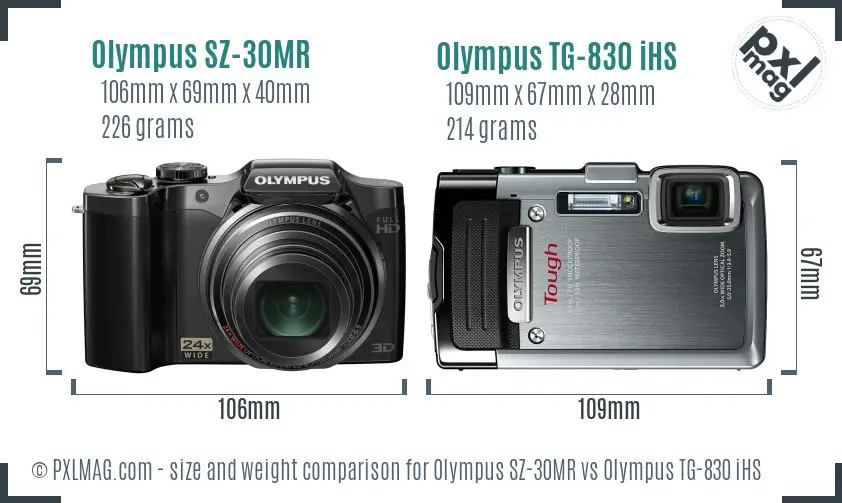 Olympus SZ-30MR vs Olympus TG-830 iHS size comparison