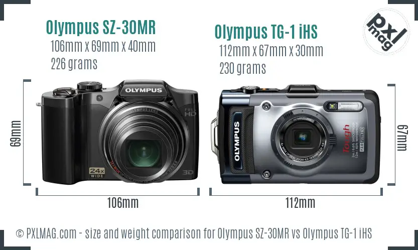 Olympus SZ-30MR vs Olympus TG-1 iHS size comparison